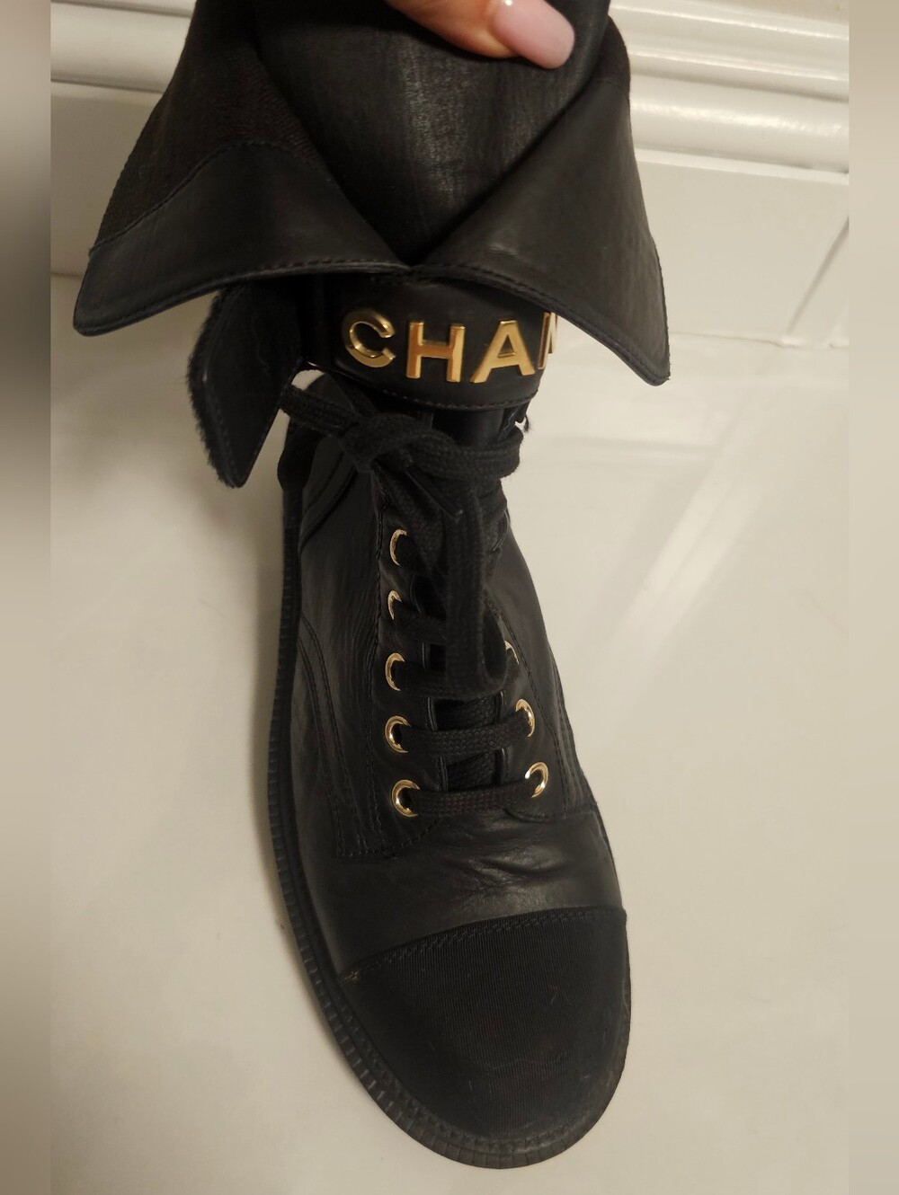 CHANEL Black Leather Lace-Up Boots - Picture 10 of 10